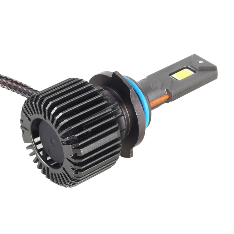 Single 9012 LED headlight bulb with blue collar, cooling fins, and plug connector
