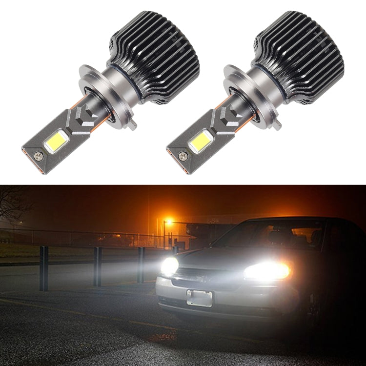Pair of H7 LED headlight bulbs with aluminum heat sinks and front LED chips