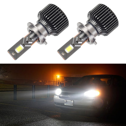 Pair of H7 LED headlight bulbs with aluminum heat sinks and front LED chips