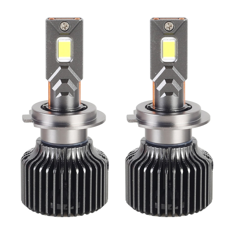 Pair of H7 LED headlight bulbs with front-facing LED chips and silver heat sinks