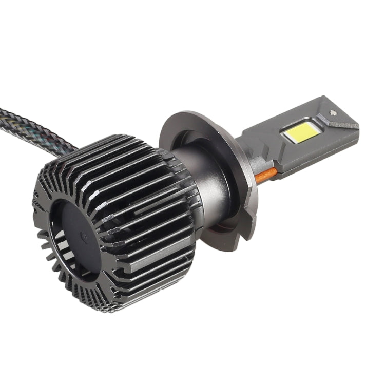 H7 LED headlight bulb with aluminum heat sink, LED chip, and connector cable