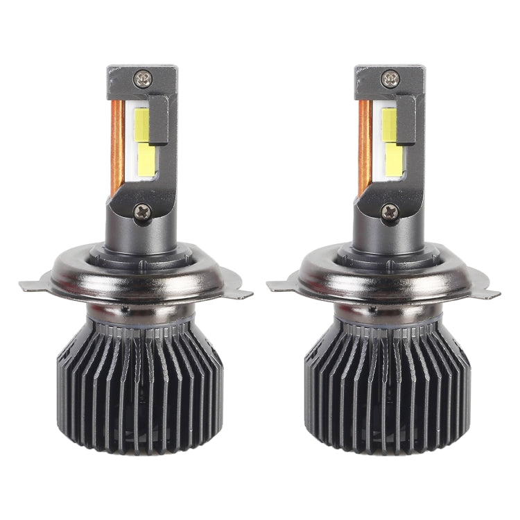 Two H4 LED headlight bulbs with black heatsinks and copper LED module
