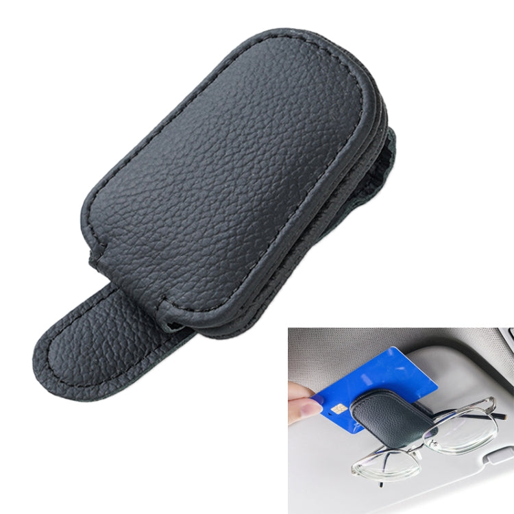 Black leather-style sun visor clip case for glasses storage