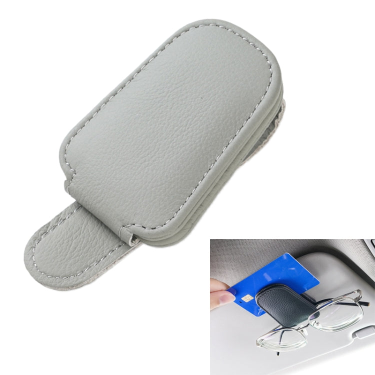 Light gray leather-style sun visor clip case for glasses storage