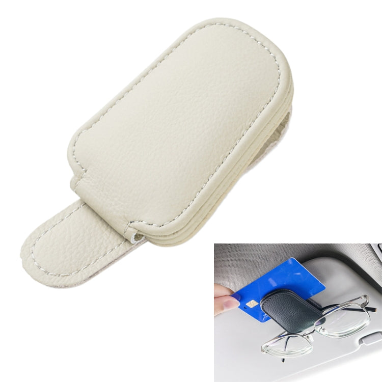 Beige leather-style sun visor clip case for glasses storage