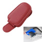 Red leather-style sun visor clip case for glasses storage