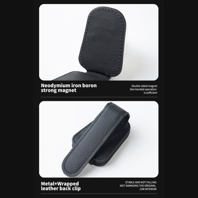 Black leather-style sun visor clip pouch with back clip