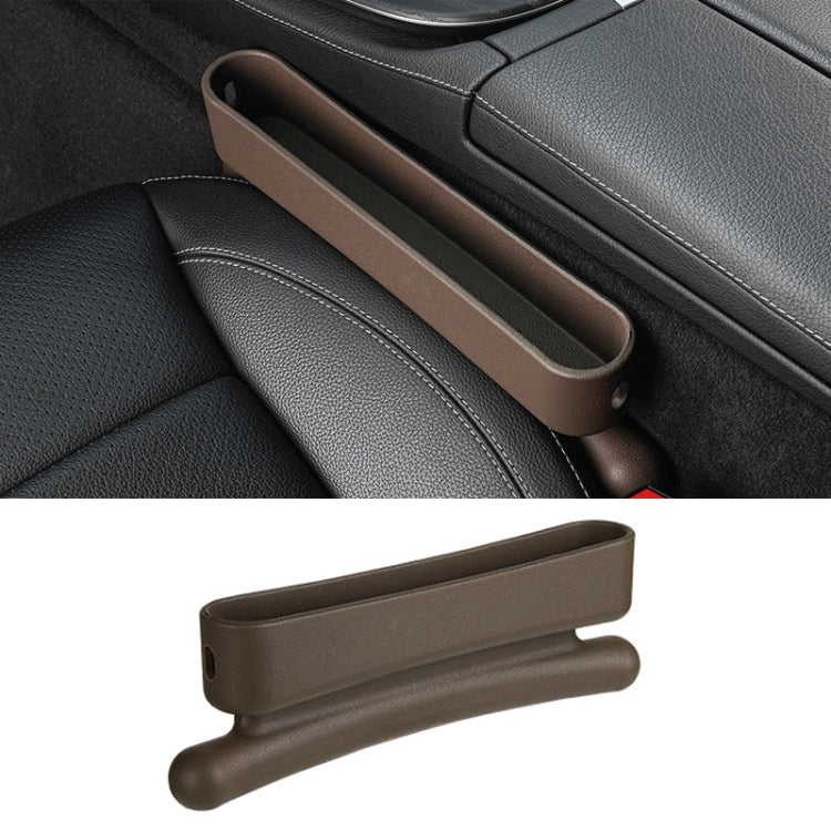 Car seat crevice storage box, brown, long open tray with snap-on support tabs