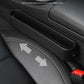 Car seat crevice storage box installed, black tray with snap-on side anchors