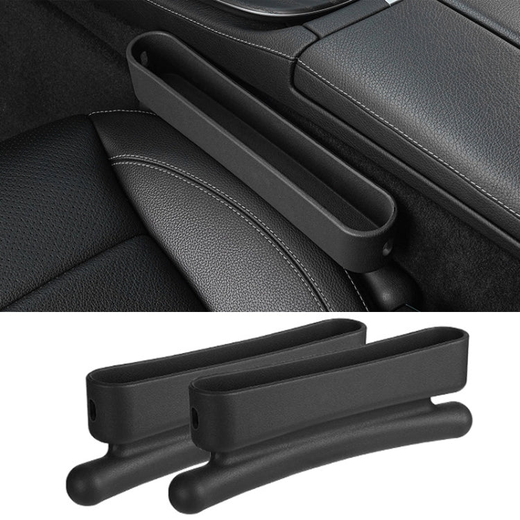 Black car seat crevice storage box pair with two long compartments and rounded handles