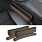 Brown car seat crevice storage box pair with two long compartments and rounded end grips