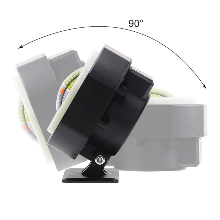 Black car inclinometer bracket and mount with angled dial housing, adjustable hinge and feet