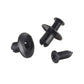 Pair of black plastic push rivet fasteners with expanding pins