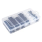 Clear organizer tray of black and white plastic rivet clips, 100-pc set
