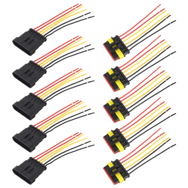 Car waterproof connector plug set with black housing and multicolor wire leads