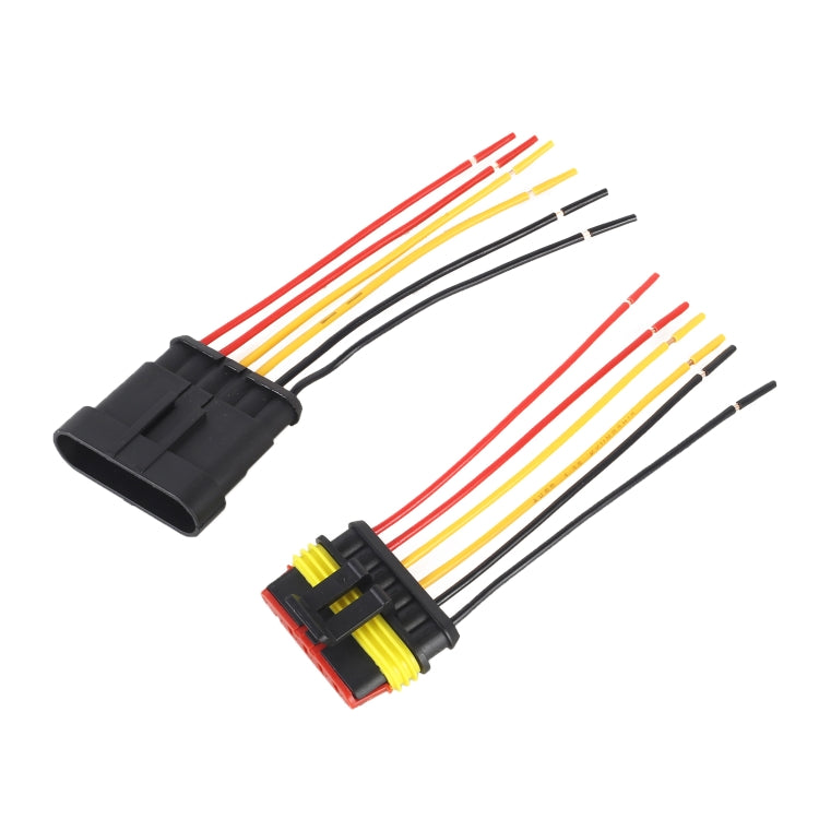 Car waterproof connector plug pair with black housing and red, yellow, black wires