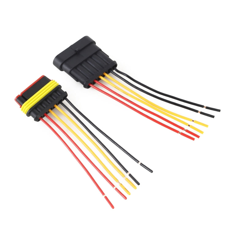 Car waterproof connector plug pair with black housings and prewired multicolored leads