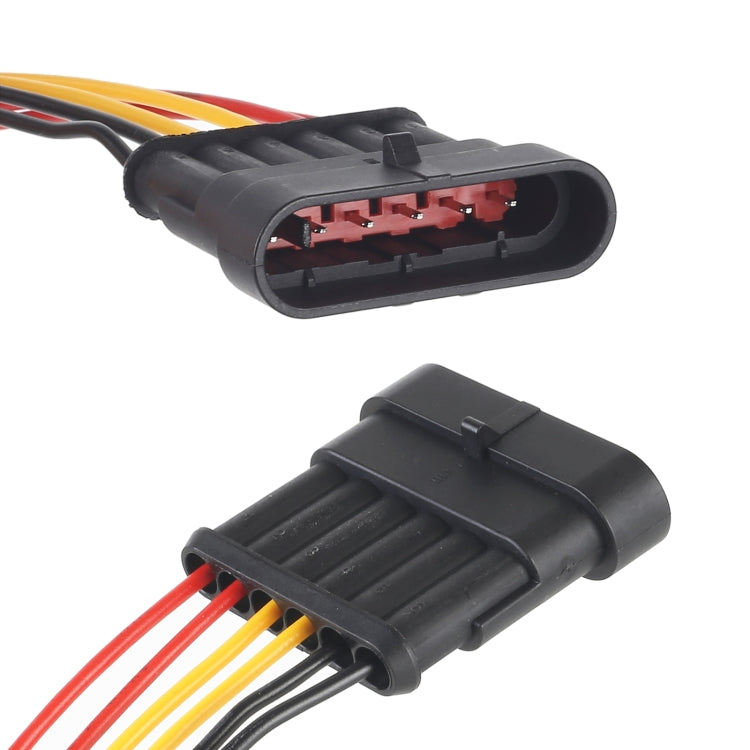 Car waterproof connector plug with black housing showing interior contacts and wire leads