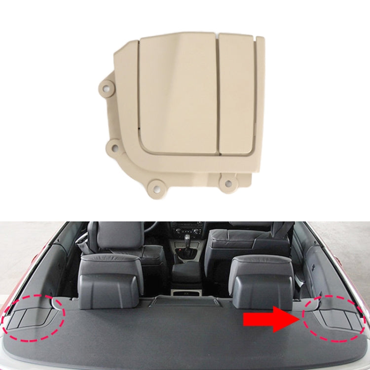 Right-side convertible rear platform hinge cover, beige ABS plastic piece with mounting tabs