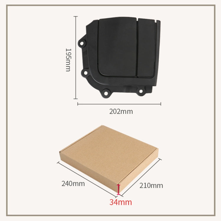 Convertible rear platform hinge cover with right-side mounting tabs and housing, size marked