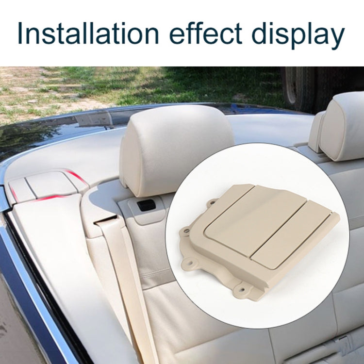 Beige convertible rear platform hinge cover installed on passenger-side interior panel