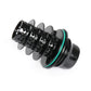 Black turbo boost connector with green ring, flanged segments, circular port end