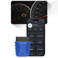Blue OBDII Bluetooth OBD2 adapter shown with smartphone app diagnostic screen