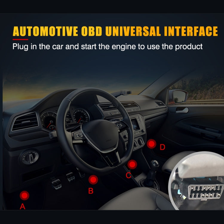 Universal OBD2 interface connector shown in car interior for diagnostics