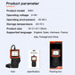 Orange and black OBD2 scanner with keypad and OBD plug, shown with documentation