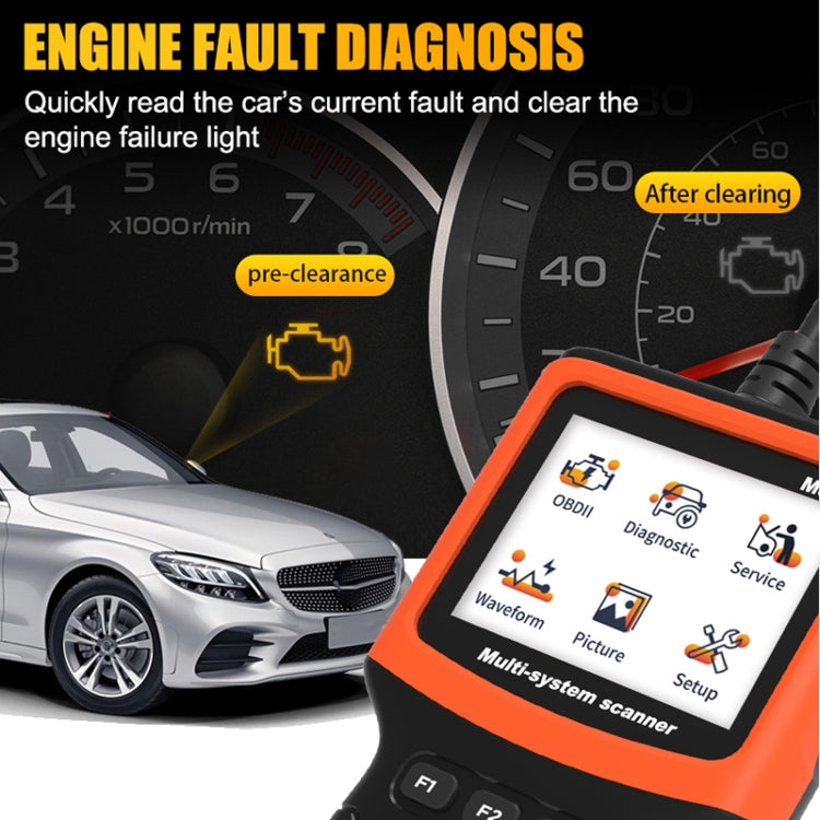 Handheld OBD2 code reader scanner with color screen and orange top housing