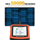 OBD2 scanner with display showing fault code library and DTC lookup options