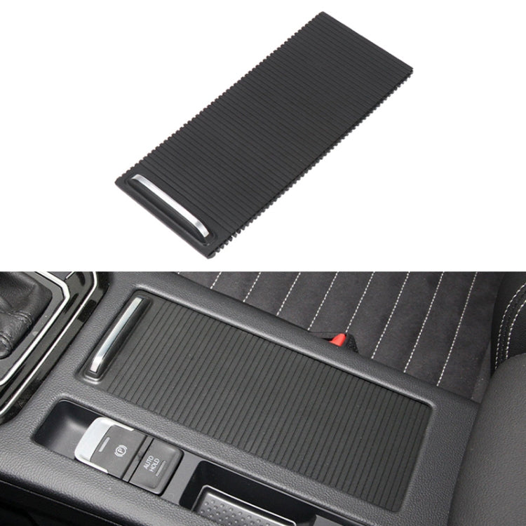 Black ribbed armrest box cover with silver handle, left-driving fit