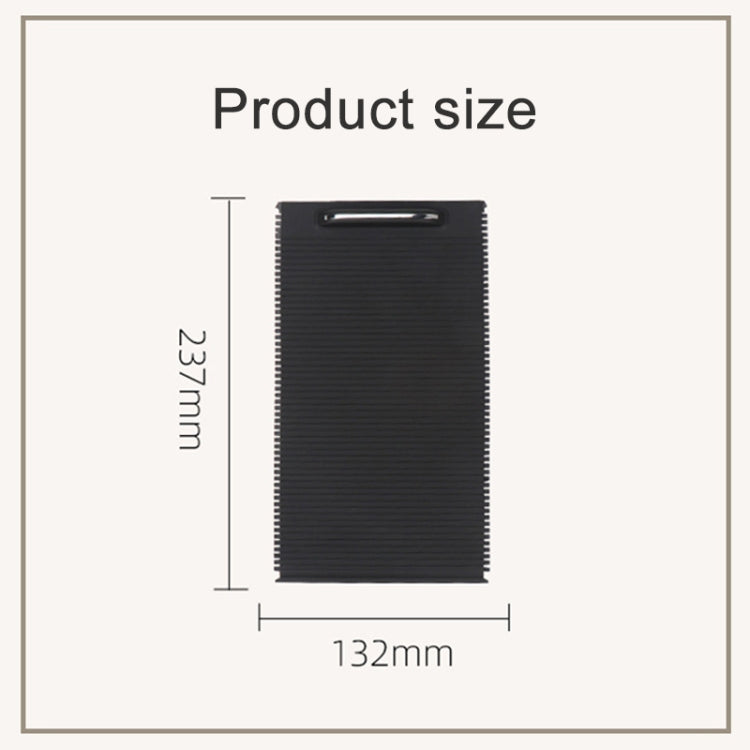 Black ribbed cup holder cover insert with rectangular slot; size graphic shown