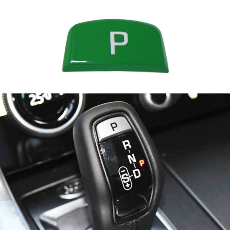Green P shift button for gear lever, domed design with P icon