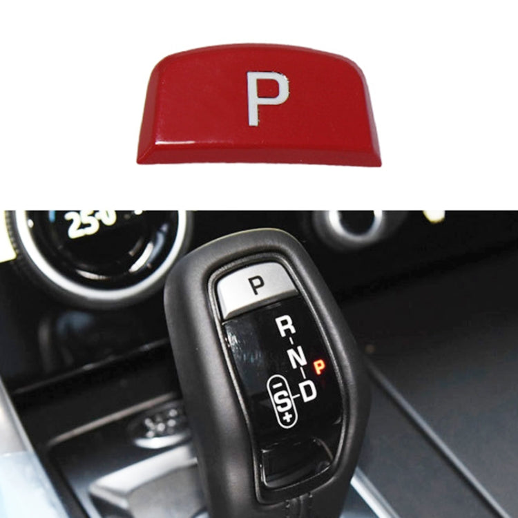 Red P shift button for gear lever, domed design with P icon
