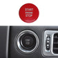 Red one-key start/stop engine button, round face with START ENGINE STOP lettering