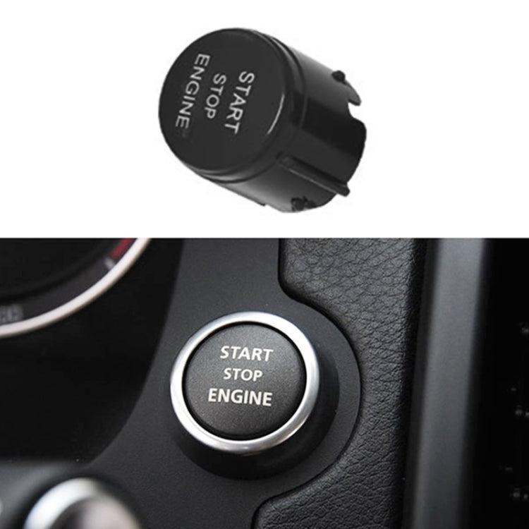 Black start stop engine switch button with chrome ring and embossed text
