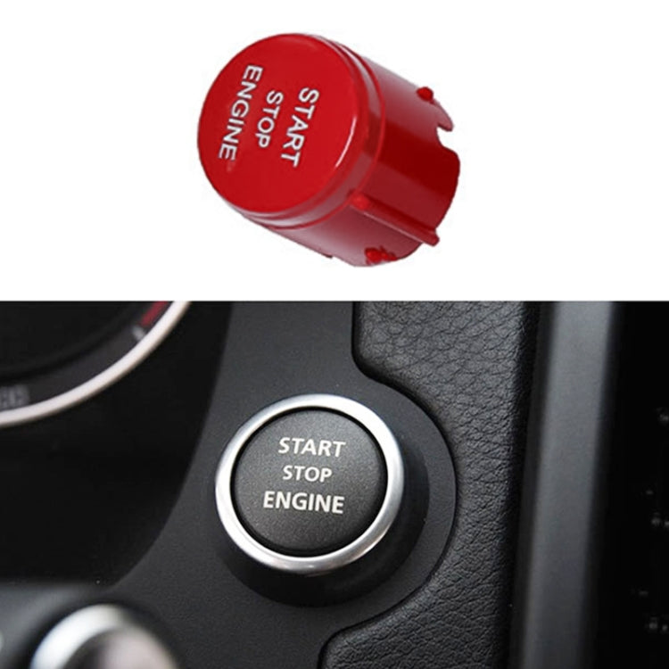 Red start stop engine switch button with chrome trim and embossed text