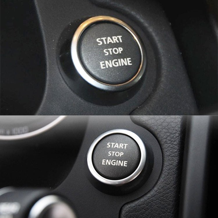 Black start stop engine switch button with chrome ring shown in two angles
