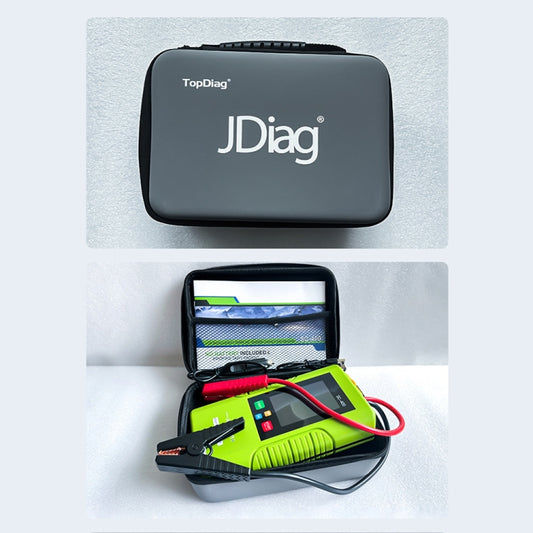 Black case with JDIAg JDiag jump starter and green unit with red cables