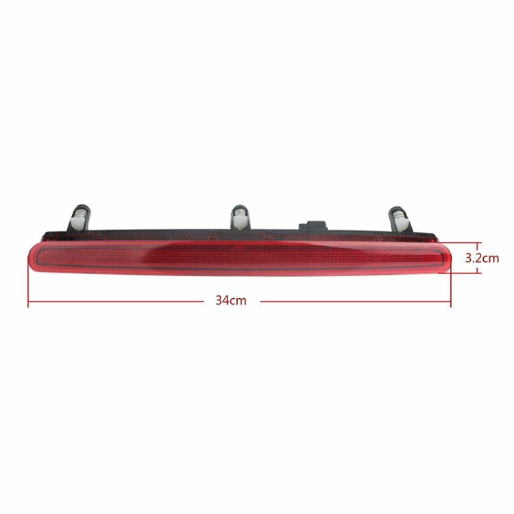 Red high position brake light bar with black top mount, size markings shown