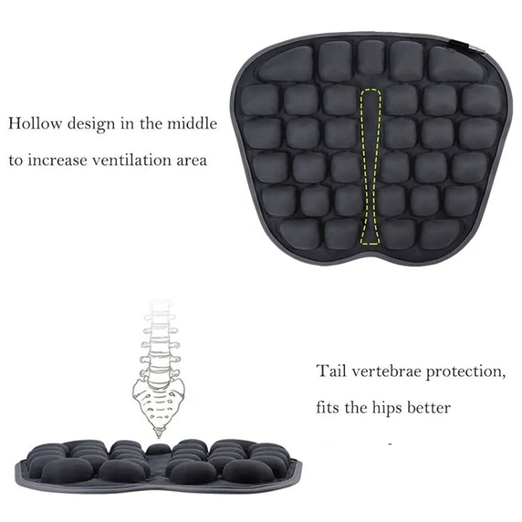 Black inflatable airbag seat cushion with vented middle for airflow