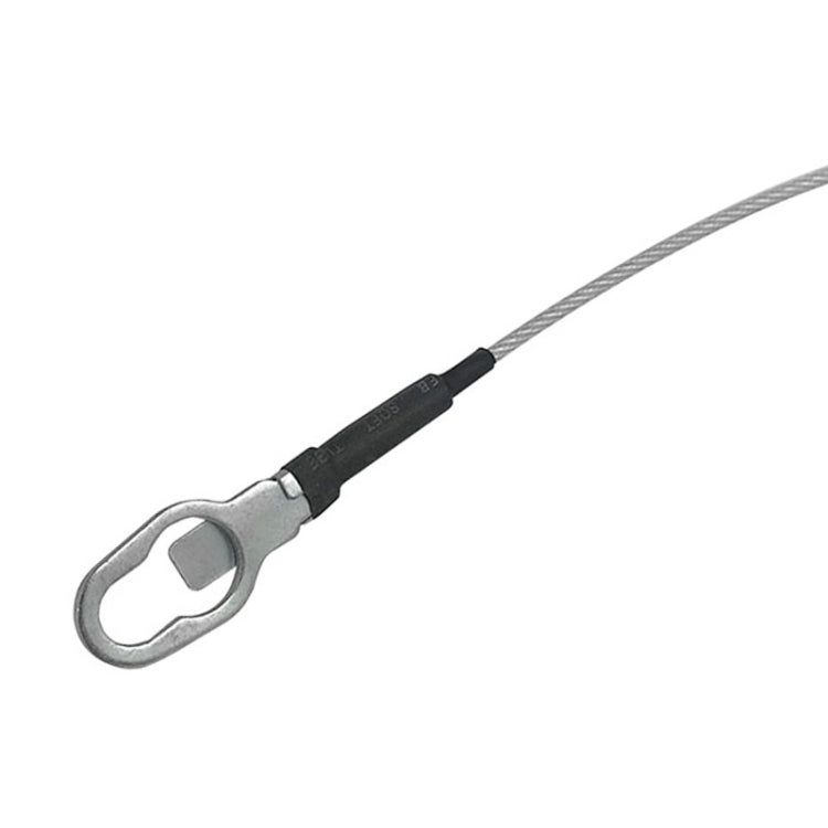 Braided steel tailgate cable with black connector and silver loop end
