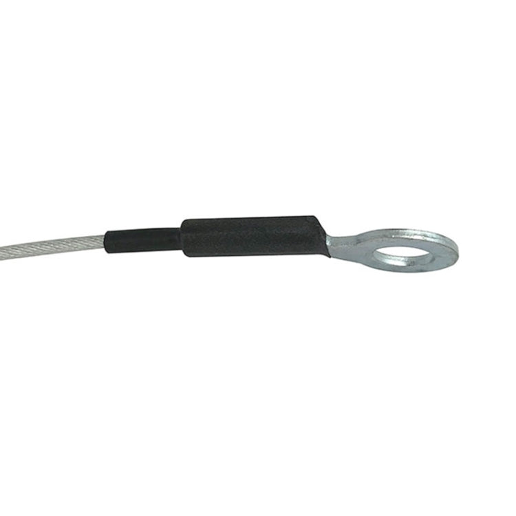 Braided steel tailgate cable with black sleeve and silver ring end