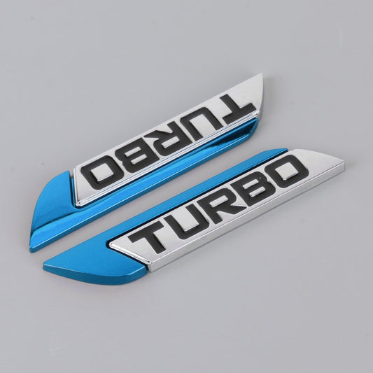 Car turbo decorative sticker pair, blue and silver with “DEVIL” and “TURBO” text
