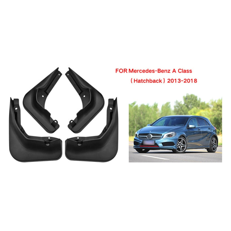 4-piece black fender splash flap guards with cutouts and mounting holes for hatchback