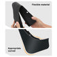 Flexible black curved splash flap panel with a mounting hole, held in a hand