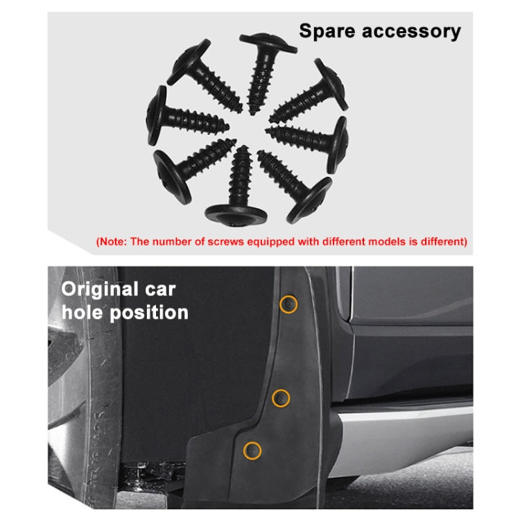 Splash flap set with screws and labeled original fender hole positions for mounting