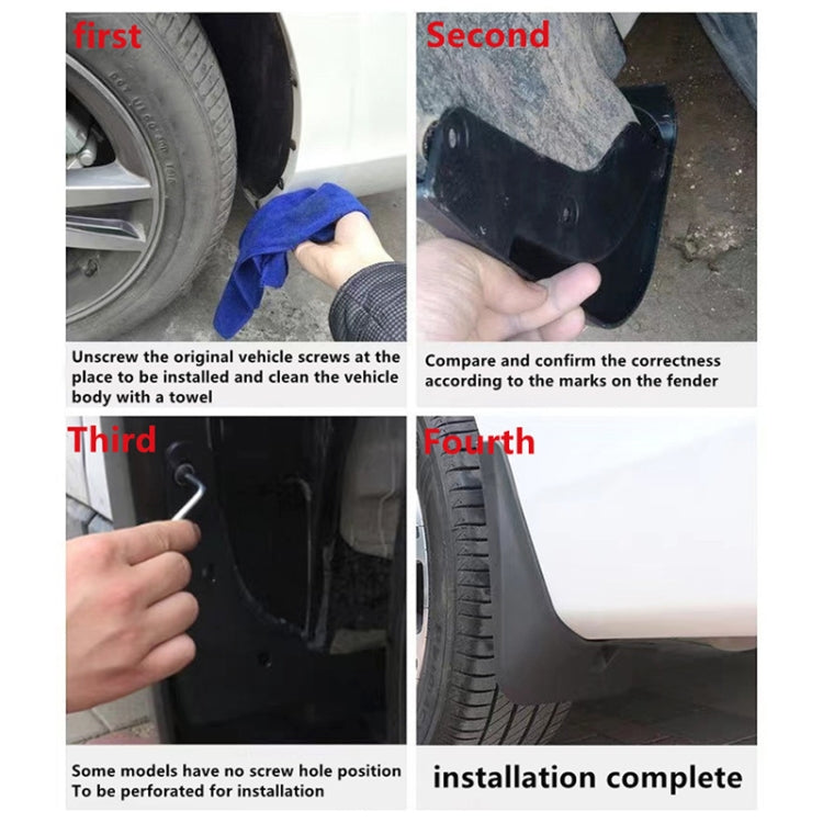 Splash flap installation showing hands fitting fender guards and confirming placement