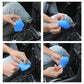 Blue silicone shift knob cover being fitted over the gear lever